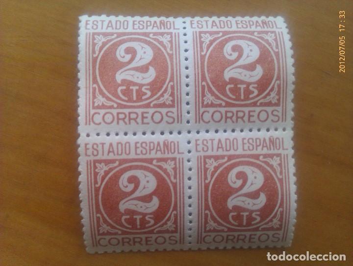 Sellos: Bloque 4 Sellos Espa&ntilde;a. 2 C&eacute;ntimos. Guerra Civil. 1936-1939. SC. Nuevo sin usar. Original de &Eacute;poca