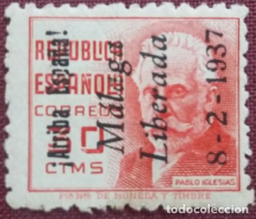 Timbres: Emisiones Patri&oacute;ticas, M&aacute;laga. Sellos sobrecargados, 1937 (n&ordm; 19 Edifil). Sobrecarga invertida.