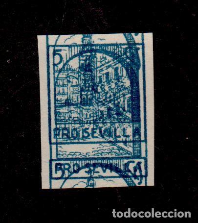 Briefmarken: TA3-13 Vi&ntilde;eta Guerra Civil PRO SEVILLA Fesofi n&ordm; 5sd DOBLE IMPRESION Sin Dentar color AZUL  Valor 5