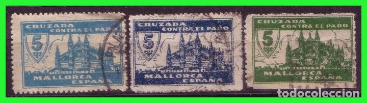 Briefmarken: Baleares, Mallorca, Guerra Civil, FESOFI N&ordm; 41, 43 y 44 (o)