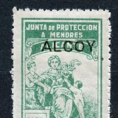 Sellos: ESPAÑA GUERRA CIVIL. BENÉFICO LOCAL PROTECCIÓN MENORES ALCOY (ALICANTE). NO RESEÑADO. TIPOS II Y III