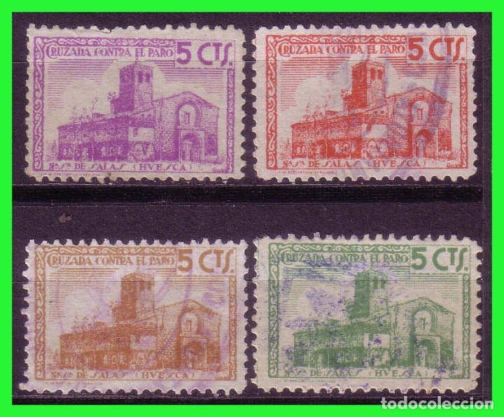 Briefmarken: Guera Civil sellos locales Huesca, FESOFI n&ordm; 9 y 11 a 13 (o) Santuario de Salas