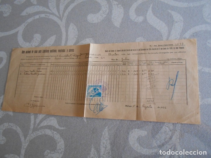 Sellos: sello y documento de de malaga 1939 - Foto 1