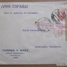 Francobolli: CIRCULADA 1937 DE VIGO PONTEVEDRA A MONDRAGON GUIPUZCOA CON CENSURA MILITAR