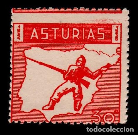 Sellos: 0126 Guerra Civil ASTURIAS 1934 - 1936 Fesofi n&ordm; 1- 30c ROJO sin fijasellos
