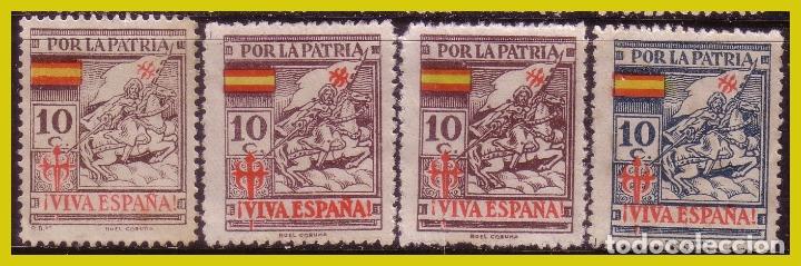 Briefmarken: Guerra civil, Sellos locales Coru&ntilde;a CORU&Ntilde;A, FESOFI n&ordm; 3, 9, 10 y 11 (*)