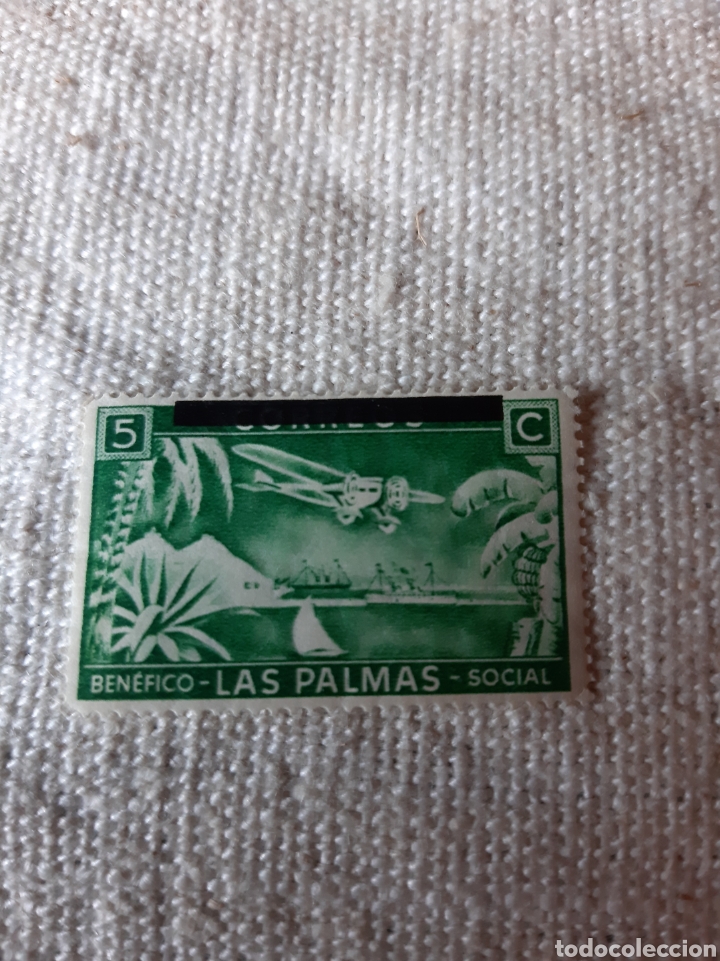 Briefmarken: LAS PALMAS BEN&Eacute;FICO SOCIAL CORREOS ANULADO 5 CTMOS barco avi&oacute;n