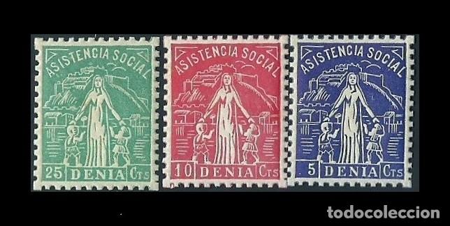Briefmarken: V1-6 Guerra Civil DENIA Asistencia Social Tipo 21 Fesofi n&ordm; 51-53 con fijasellos