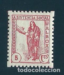 Selos: V1-1 Guerra Civil ALBOX (Almeria) ASISTENCIA SOCIAL Fesofi n&ordm; 2 Valor 5 cts Color ROJO Sin fijasello