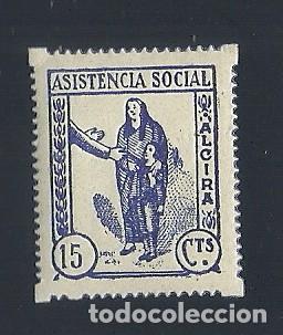 Briefmarken: V1-1 Guerra Civil ALCIRA (Valencia) ASISTENCIA SOCIAL Fesofi n&ordm; 2 Valor 15 cts. Color AZUL fijasel