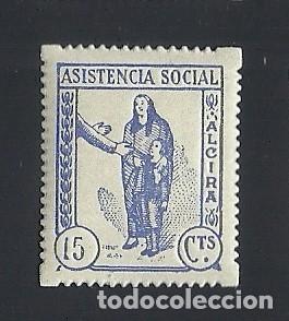 Briefmarken: V1-1 Guerra Civil ALCIRA (Valencia) ASISTENCIA SOCIAL Fesofi n&ordm; 2 Valor 15 cts. VARIEDAD Color AZUL