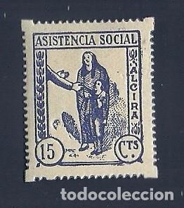 Briefmarken: V1-1 Guerra Civil ALCIRA (Valencia) ASISTENCIA SOCIAL Fesofi n&ordm; 2 Valor 15 cts. Variedad Color AZUL