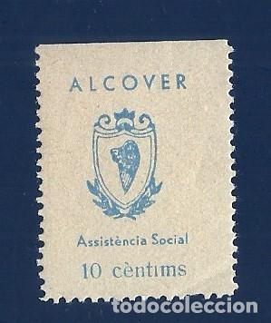 Briefmarken: V1-1 Guerra Civil ALCOVER (Tarragona) Fesofi n&ordm; 5 Valor 10 cts Color AZUL CLARO fijasellos