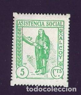 Briefmarken: Guerra Civil ALCOY (Alicante) ASISTENCIA SOCIAL Fesofi n&ordm; 12 (Dentado a Color) Valor 5 cts.