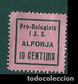 Selos: CL8-20 Guerra Civil ALFORJA (Tarragona) Fesofi n&ordm; 3 Valor 10 cts. Color NEGRO s. SALMON fijasellos