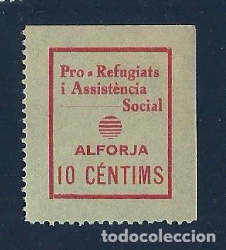 Briefmarken: V1-1 Guerra Civil ALFORJA (Tarragona) Fesofi n&ordm; 4 Valor 10 cts. Color ROJO s. VERDE BRILLANTE fijase