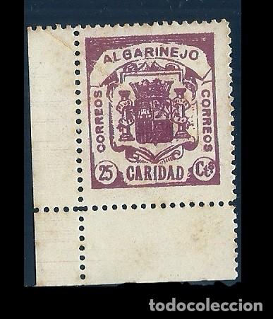 Briefmarken: V1-1 Guerra Civil ALGARINEJO(Granada) CARIDAD Fesofi n&ordm; 3 PAPEL BLANCO Valor 25 cts Color CASTA&Ntilde;O M