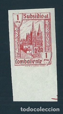Briefmarken: V1-4 Guerra Civil BURGOS Subsidio al Combatiente Valor 1Pta. Color ROJO Sin Dentar sin fijasellos