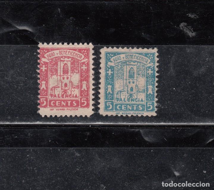 Stamps: PALENCIA. PARO Y BENEFICENCIA. 2 SELLOS DE 5 CTS.