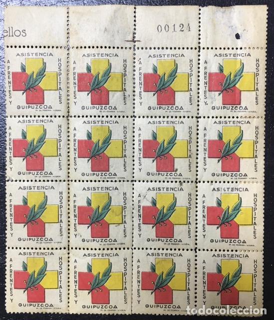 Timbres: Pliego de 16 Sellos Frente y Hospitales en Guip&uacute;zcoa