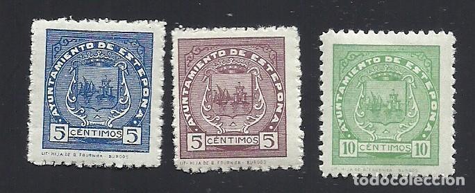 Stamps: V1-14 Guerra Civil ESTEPONA Sellos Municipales Valor 5-10 cts Color casta&ntilde;o-azul-verde con fija