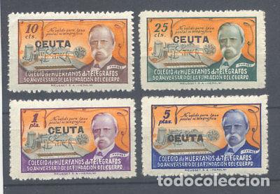 Timbres: &rdquo;GALVEZ 56/59 ** BENEFICENCIA 1945 XC ANIVERSARIO CUERPO TELEGRAFOS CEUTA TC12179&rdquo;