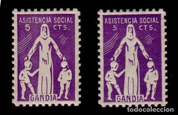 Briefmarken: CL4-11-100 Guerra Civil GANDIA Asistencia Social Fesofi n&ordm; 3 y 3a (5 Grande y Peque&ntilde;o) Valor 5 cts