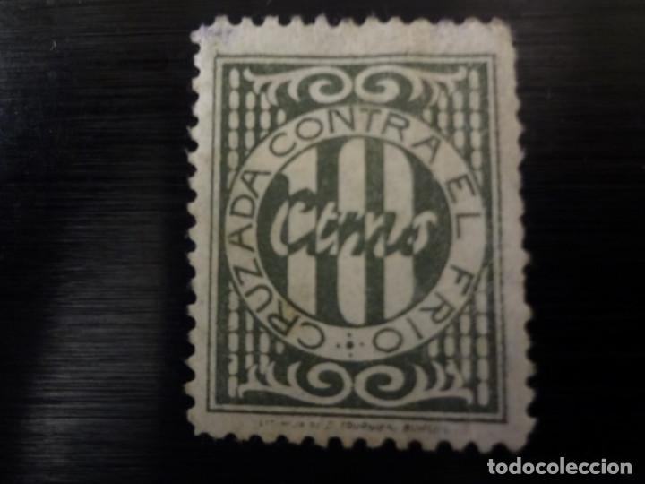 Briefmarken: SELLO CRUZADA CONTRA EL FRIO. N&ordm; 18. 10 CTMOS. VERDE SIN GOMA