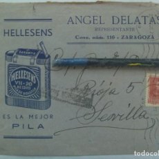 Sellos: GUERRA CIVIL : CARTA DE PILAS HELLESENS DE ZARAGOZA A SEVILLA, SELLO Y VIÑETA LAMPARA. 1938. Lote 223011617