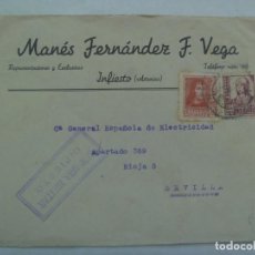 Sellos: GUERRA CIVIL : CARTA MANES FERNANDEZ DE INFIESTO A SEV, SELLOS Y VIÑETA ASTURIAS POR LA PATRIA. 1938