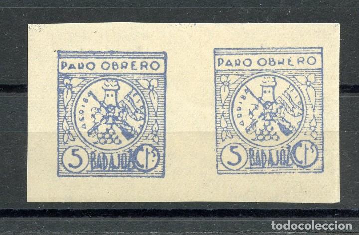 Briefmarken: ESPA&Ntilde;A GUERRA CIVIL. BADAJOZ. LOCAL NACIONAL EDIFIL 18 NUEVO EN PAREJA. RARO AS&Iacute;. PAPEL CORRIENTE