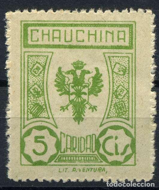 Timbres: ESPAÑA. GUERRA CIVIL. LOCAL. CHAUCHINA. EDIFIL 11. SIN TRAZO HORIZONTAL DE LA ”T” DE ”CTS”