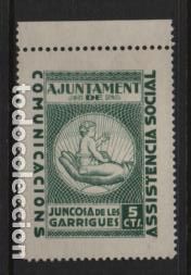 Stamps: JUNCOSA DE LOS GARRIGUES, 5 CTS, ASISTENCIA SOCIAL- VER FOTO