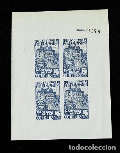 Timbres: H-14 Guerra Civil MONTCADA I REIXAC Fesofi HB n&ordm; 33s SIN DENTAR (NO CATALOGADA) Color AZUL INTENSO 2