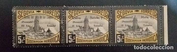 Briefmarken: S-III-I-II Guerra Civil SEGOVIA Suscripcion Patriotica Triptico (Tipos III- I - II) con LUTO ALRRE
