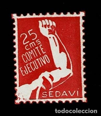 Briefmarken: Guerra Civil SEDAVI Fesofi n&ordm; 1 Valor 25 cts Color ROJO Con fijasellos