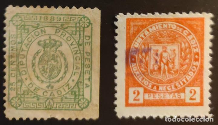 Briefmarken: SELLO MUNICIPAL AYUNTAMIENTO AUXILIO NECESITADOS Y DIPUTACI&Oacute;N DE C&Aacute;DIZ. 1889 - '30