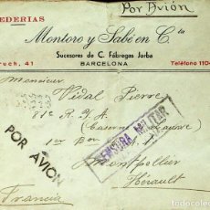 Sellos: 1939 BARCELONA A FRANCIA CARTA CORREO AÉREO. GUERRA CIVIL. Lote 241146780