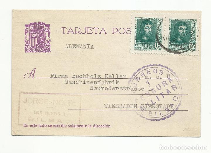 Sellos: postal circulada 1938 DE BILBAO A WIESBADEN alemania con CENSURA MILITAR