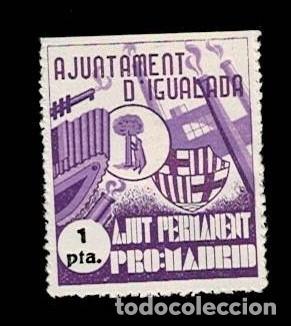 Briefmarken: CL4-11-04 Guerra Civil vi&ntilde;eta de IGUALADA (Barcelona) AJUT PERMANENT PRO- MADRID 1 pta.. VIOLETA Y