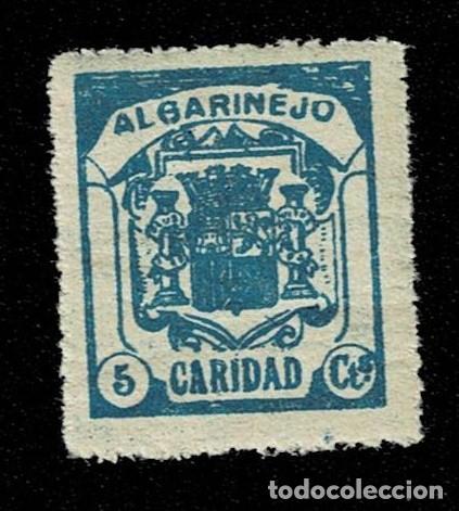 Stamps: G- Guerra Civil ALGARINEJO papel GRISACEO Fesofi n&ordm; 5 Color AZUL Sin fijasellos