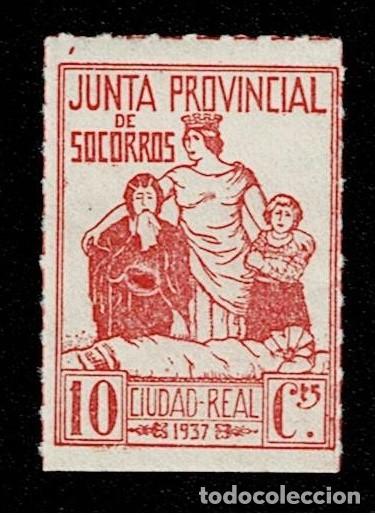 Stamps: V1-14 Guerra Civil CIUDAD REAL Junta Provincial de SOCORRO Fesofi n&ordm; 3 Valor 10 cts Color CARMIN CLA