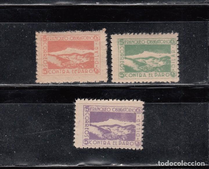 Briefmarken: DILAR. CONTRA EL PARO. 3 SELLOS DE 5 CTS.