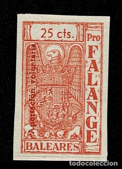 Briefmarken: 0058 Guerra Civil BALEARES PRO FALANGE Fesofi N&ordm; 27 CON ACENTO) valor 25 cts Color NARANJA Sin fija