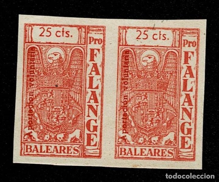 Briefmarken: 0058 Guerra Civil BALEARES PRO FALANGE Fesofi N&ordm; 27 Pareja HORIZONTAL (CON Y SIN ACENTO) valor 25 c