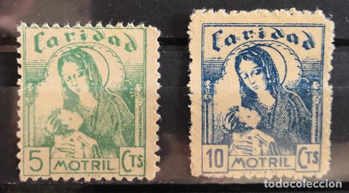 Stamps: VI&Ntilde;ETAS CARIDAD MOTRIL. TRES SERIES DE 5, 10 Y 25 CTS. VERDE Y AZUL. NUEVAS CON SE&Ntilde;AL DE FIJASELLOS.