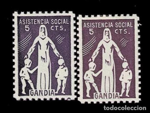 Stamps: CL4-11-100 GUERRA CIVIL GANDIA ASISTENCIA SOCIAL Fesofi n&ordm; 3 Valor 5 cts con la Variedad Color AZUL
