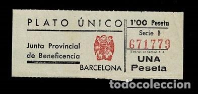 Stamps: NC-177 Guerra Civil BARCELONA PLATO UNICO Junta Provincial de BENEFICENCIA Valor 1 peseta