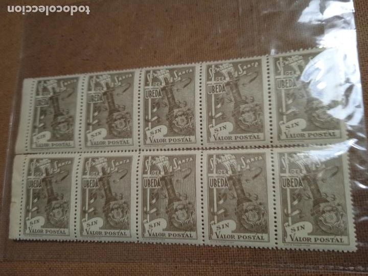 Selos: BLOQUE DE 10 VI&Ntilde;ETAS. SEMANA SANTA DE UBEDA. FOURNIER. SIN USAR.