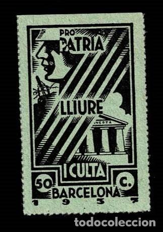 Stamps: GG Guerra Civil BARCELONA PRO PATRIA LLIURE I CULTA Fesofi n&ordm; 41 Valor 50 cts. Color NEGRO s. VERDE
